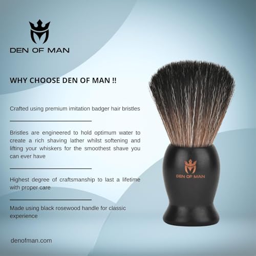 Image of Den of Man Jumbo 27mm Knot Premium Cruelty Free Imitation Badger Hair Shaving Brush, Soft & Ultra Absorbent Bristles For Smooth Shave, Real Rosewood Handle