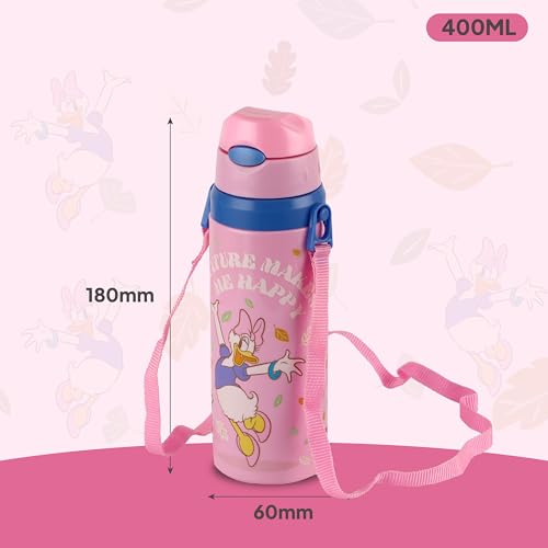 Image of CELLO Kidzbee Autumn 400 Daisy Duck Design Insulated Kids Sipper Water Bottle 400 ml | Food Grade, 3D Touch & Feel Design, BPA Free, Leakproof Easy Press Open Flip Top Cap Insulated Kids Water Bottle