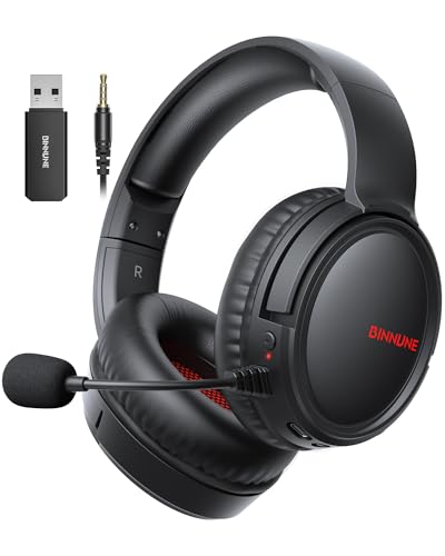 BINNUNE Cascos Gaming Inalámbricos 2.4GHz+Bluetooth para PS5/PS4/PC - Auriculares Inalámbricos Gaming con Latencia <30ms, Sonido 7.1 sin Pérdidas, Batería 40H+, Mic ENC, Compatible con Switch/Mac