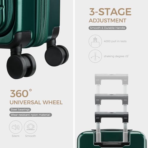 Image of Carry on Luggage Top opening Suitcases, Expandable with Cup Holder and USB Charging Port,Lightweight with Front Pocket Rolling Suitcases with Spinner Wheels (Dark Green, 3 piece(20 /DB /TB))