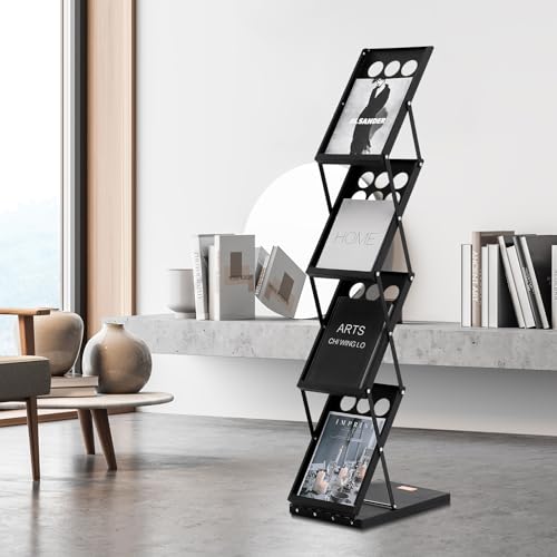 VEVOR Foldable Magazine Display Rack, 4-Tier Brochure Literature Display Stand, Portable Catalog Brochure Holder Stand with Carrying Bag for Office Trade Show Exhibitions, 4 Pockets by VEVOR - Image 9
