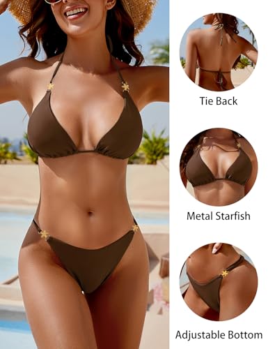 Image of Zuvebamyo Women's Two Piece Bikini Sets Sexy Halter Ring Swimsuit Triangle String Cheeky Bathing Suit
