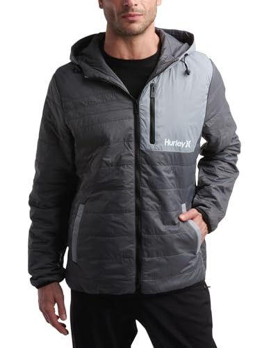 Image of Hurley Mens Puffer Jacket - Lightweight Packable Insulated Winter Coat for Men - Weather Resistant Quilted Outdoor Jacket