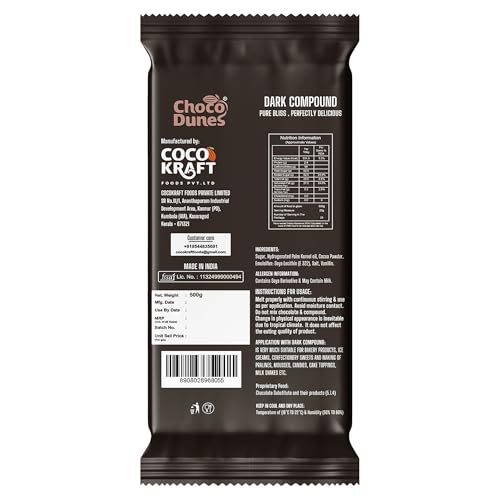 Image of Dark Chocolate Compound Slab - 500g [Rich Dark Chocolate Bar | Choco Slab for Baking, Frosting, Chocolate Making, Ice Creams, Desserts | Choco Slab for Cake Decoration]