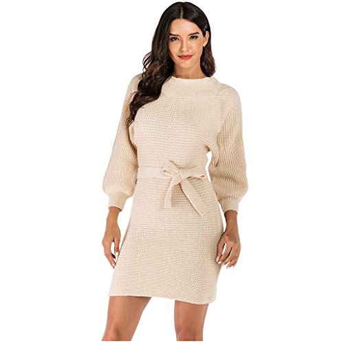 WINJIN Robe Pull Femme Robe Sexy Hiver Robe d'affaires Robe Pull Chaud Laine Chic Sweat Robe Femme Robe Manche Longue Pull Mi-Long Patchwork Robe Col Rond Vintage Robe Boho Robe Pas Cher Cover