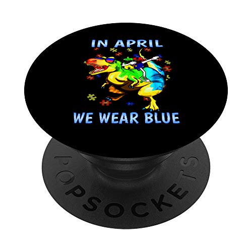 Autism Awareness Kids In April We Wear Blue T Rex Puzzle Boy PopSockets PopGrip: Agarre intercambiable para Teléfonos y Tabletas