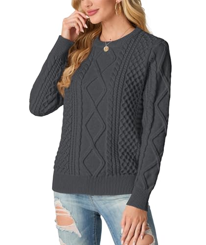 Image of GRECERELLE 2026 Womens Fall Winter Long Sleeve Casual Pullover Sweater Tops | Crewneck, Cable Knit, Chunky, Vintage Style, Anti-static(XS-2XL)