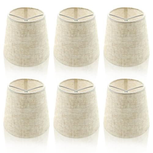 Jibrelxion 6 Pack Chandelier Lamp Shades, 5.6 x 5.1 x 3.5 Small Lamp Shades Clip on Bulb, Mini Fabric Linen Lampshade for Table Chandelier Wall Lamps and Home Decor