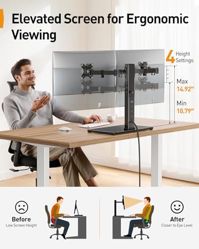 Support autonome pour 2 écrans Perlegear PGTVS41B avec base en verre réglable