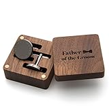 MUUJEE Father Of The Groom Cufflinks with Engraved Wood Gift Box - Gun Metal Cufflinks for Men Weddi