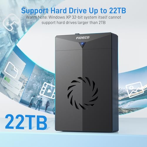 FIDECO Hard Drive Enclosure for 3.5 or 2.5 inch SATA HDD SSD, SATA to USB Adapter with Cooling Fan, External HDD Enclosure with 12V Power Adapter, Support UASP, Tool-Free, Plug and Play - Image 6