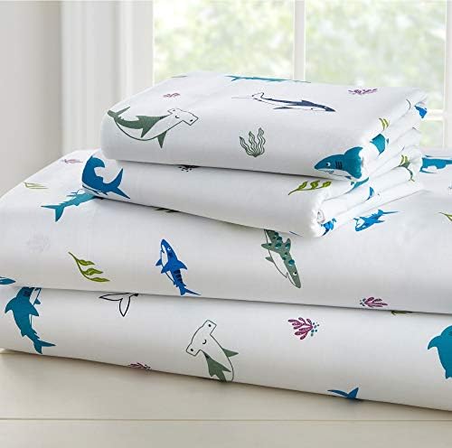 Wildkin Kids 100% Cotton Full Sheet Set for Boys & Girls, Bedding Set Includes Top Sheet, Fitted Sheet, & Two Standard Pillow Cases, Ideal Bed Sheet Set for Cozy Cuddles (Shark Attack)