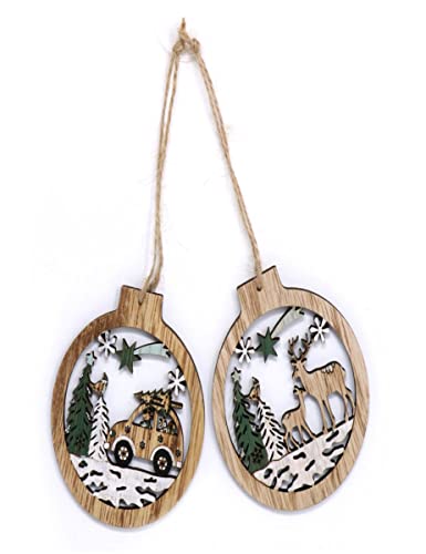 GUIRMA 2 colgantes de madera con diseño de bosque nevado, 10 cm