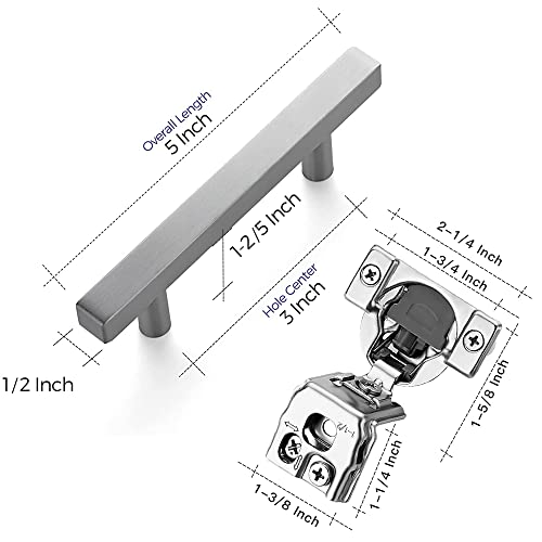 Ravinte 60 Pack 1-1/2 Inch Overlay Soft Close Cabinet Hinges & 10 Pack 3 Inch Hole Center Brushed Nickel Square Bar (With Triangle Screwdriver) #TOP1