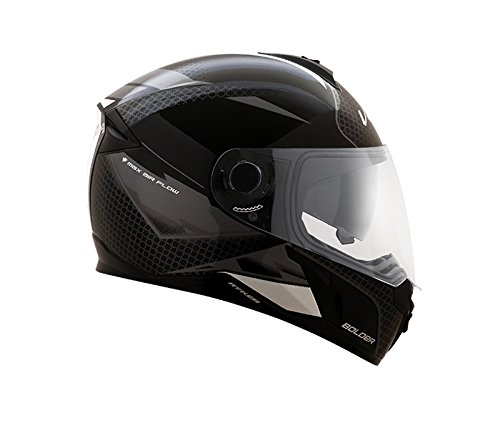 Image of Vega Ryker Bolder Full Face Helmet (Dull Black /Silver, M) and Vega Safety Cable Lock Dull Black Red