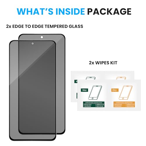 Image of ArmourPro Anti-Spy Privacy Tempered Glass for Samsung Galaxy S24 FE 5G / Samsung A36 and A56 - Anti Peeping Screen Protector, Edge to Edge Full Coverage, 9H Hardness, Easy Installation Kit | Pack of 2