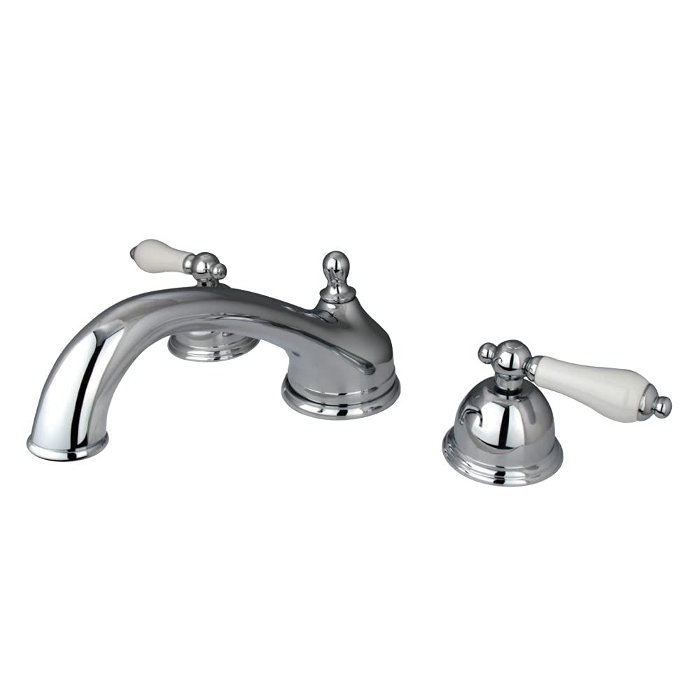 Kingston Brass KS335 PL - Relleno para bañera (mango de porcelana), Cromo pulido, 8-Inch Adjustable Center
