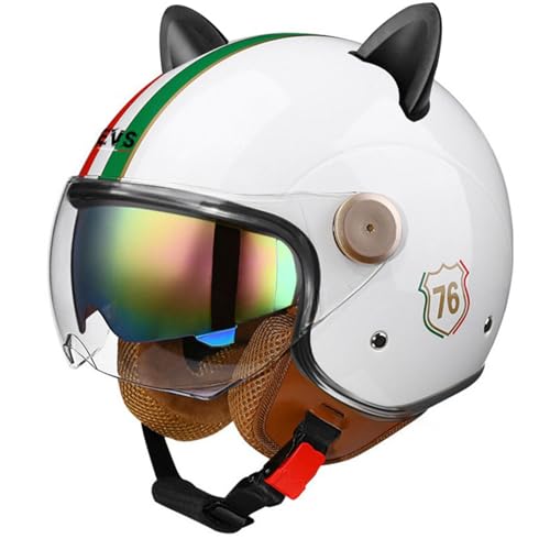 Retro Jethelm Motorradhelm mit Brille, ECE Zertifiziert Open Face Helm, Herren Damen Cool Helm Abs-Schale Kombiniert Eps-Pufferschicht, Um Die Kopfsicherheit Wirksam Schützen K,S=(55-56CM)