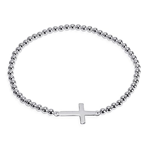 Aeravida Faithful Christian Cross .925 Sterling Silver Elastic Beads Bracelet #TOP13