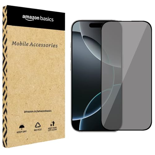 Image of amazon basics Edge to Edge Privacy Tempered Glass for iPhone 17 Pro Max with Easy Self Installation Kit | Black