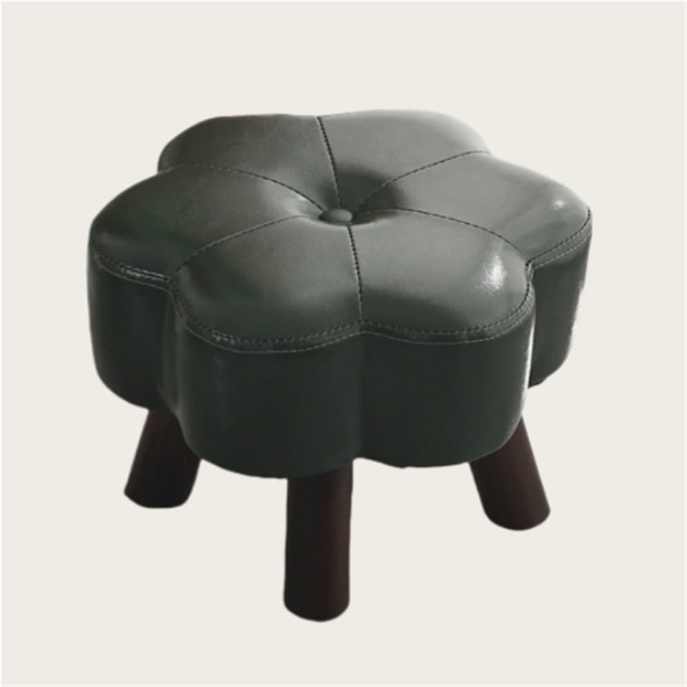 Ottoman, Upholstered Foo Rest, Modern Footstool, Shoe Changing Stool, Wood Step Stool for Living Room, Bedroom, Entryway(Green)