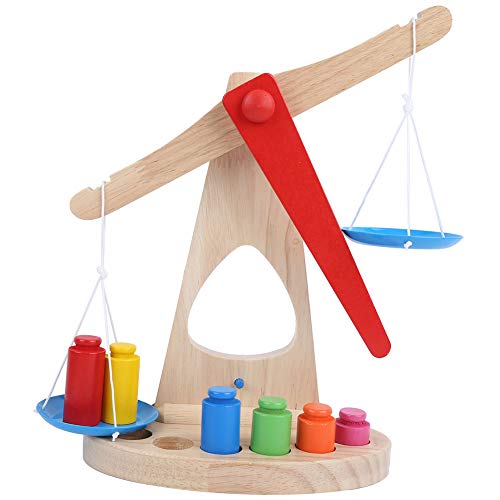 Balanza de madera de caucho con pesas coloridas para niños +3 años