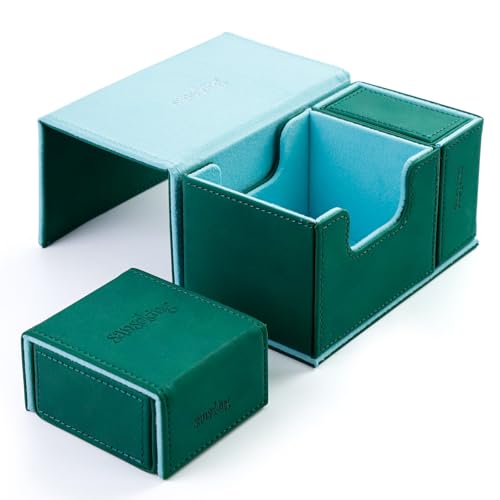 Sanseking TCG Commander Deck Box for MTG Commander Deck Box with Dice Tray Lamb Leather Tcg Deck Box Magic Commander Deck Box for MTG TCG CCG(Green)