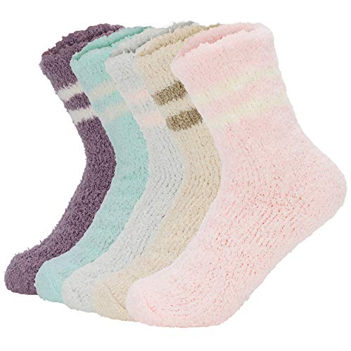 Womens Warm Fuzzy Socks Girls Cute Animal Fluffy Socks Winter Fleece Christmas Athletic Socks for Girls B (5 Pairs Striped)
