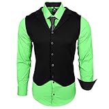 moderne hemd krawatte kombination Größen S bis 6XL Rusty Neal Herren Hemd Weste Krawatte Set Hemden Business Hochzeit Freizeit Slim Fit, Größe:M, Farbe:Grün