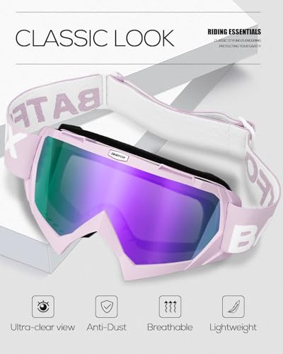 Image of BATFOX Motorcycle Glasses Goggles Dirt Bike Motocross Safety ATV Tactical Riding (HD Violet-Violet, Adult)