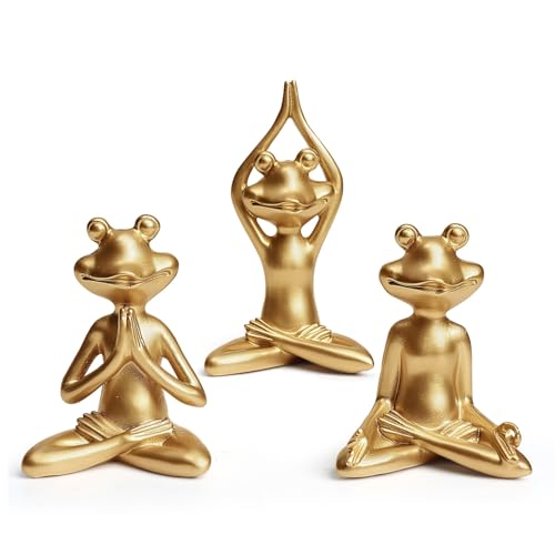 Estatuas Yoga Rana Dorada, Set 3 Piezas, 3.8-5"