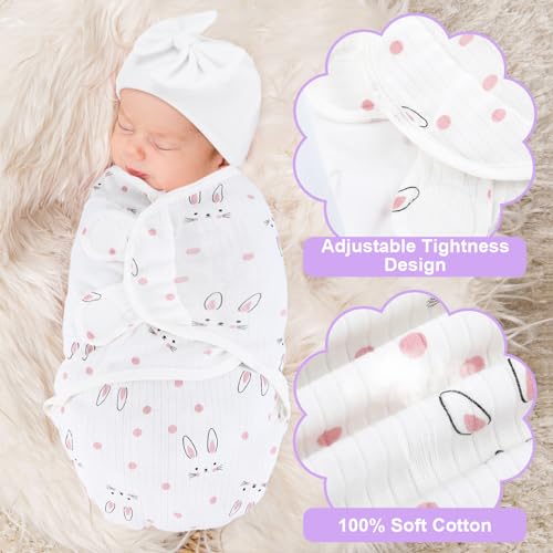 Image of Fanfanwin 5 Pack Preemie Swaddle Blanket Wrap with Hat Set Cotton Preemie Baby Clothes Hat Receiving Blanket for 3-7 Lbs Newborn Boys Girls(Bow)