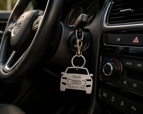 Image of Personalized Stainless Steel Key Chain /Key Ring | Durable, Compatible with All Models | Customized Car Number Plate | Ideal Gift for Him (Silver)