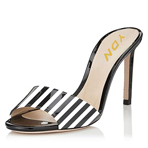 Ydn Women Open Toe High Heel Sandals Slip On Mules Sexy Stilettos Pumps Party Slide Shoes Black Stripe 11 (10Cm) #TOP6