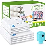 Vacuum Storage Bags with Electric Pump, 8-Pack Large Vacuum Seal Bags for Clothing Vacuum Bags for Travel Packing and Home Bedding Blankets Organization