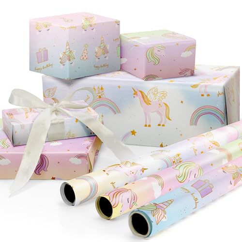 ZICOTO Unicorn Birthday Wrapping Paper Set