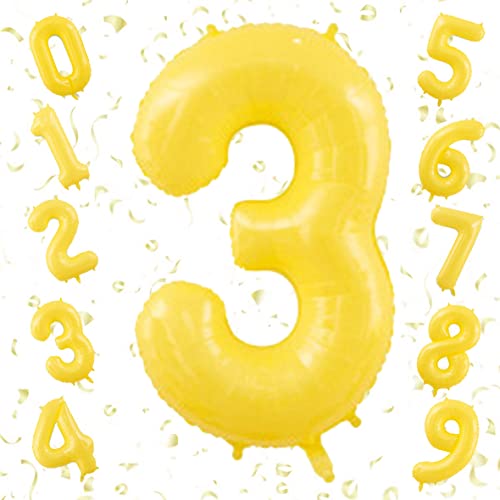 GOPATY数字バルーン 大きい 40インチ 約100cm ナンバーアルミ風船 誕生日飾り付け 記念日 バースデーパーティー お祝い 成人式 卒業 入学 (3, 黄色)