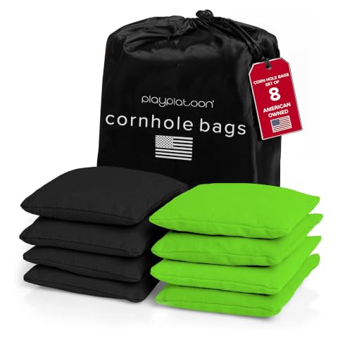 Play Platoon Cornhole Bags Set of 8, Lime Green & Black Duck Cloth