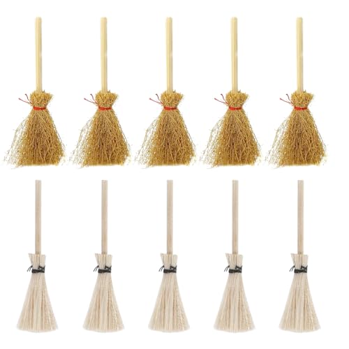 10 peças de acessórios de casa modelos acessórios ornamentos cordas suprimentos em miniatura mini escova pendurar bruxas vassoura Prop Kids bruxa vassoura com cordão escova de Halloween Party