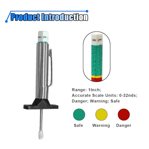 Image of 2PCS Car Tire Tread Depth Gauge Kit, Tire Thread Depth Meter Tool Color Coded with Portable Bag and 2 Valve Caps, 1'' Within 1 /32 Inch Accuracy, Universal Car Accessories for Car, Truck, SUV