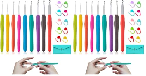 Image of Yarniss Ergonomic Crochet Hooks Set, 9 Sizes Crochet Hooks with Case 2.0mm~6.0mm for Beginner (Pack of 2)