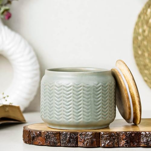 Image of The Earth Store Grey Wave 500ML Ceramic Pickle Jar Set of 1 | Jar with Lid | Air Tight Storage Jar Container for Pickle /Achar, Sauces, Chutney, Sugar