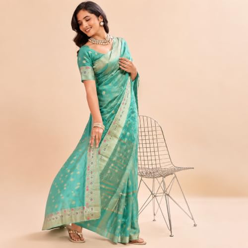 Image of Sarees for Women Wear Organza Silk Banarasi Sari Kanjivaram Pure Paithani Wedding Original Kanchipuram Pattu Sadi with Blouse Piece 2026 (KeriFlower)