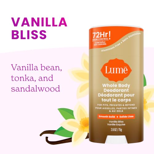 Image of Lume Whole Body Deodorant - Smooth Solid Stick - 72 Hour Odor Control - Doctor Developed - Aluminum Free, Baking Soda Free and Skin Loving - 2.6 Ounce (Pack of 2) (Vanilla Bliss)