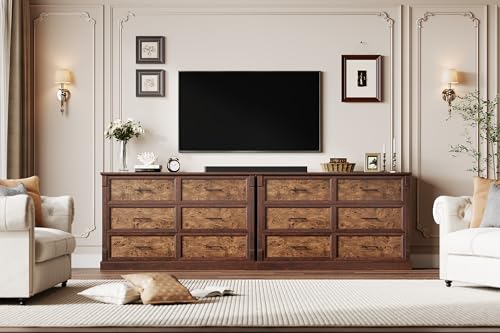 GarveeHome Farmhouse 6 Drawers Dresser, 47" Long Wood Closet Dressers Organizer, Rustic Chest of Drawers for Bedroom Living Room Hallway Entryway, Brown