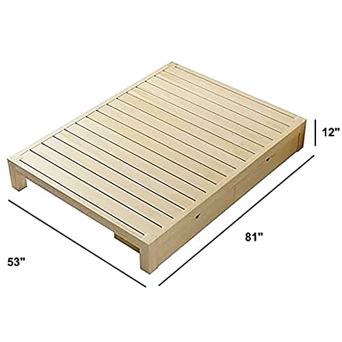Qqxx Scandinavian Bed Frame,Natural Solid Wood Bed Frame,Japanese Platform Bed Frame With Storage Drawers,12" Tall Wooden Floor Bed Frame For Bedroom,Full Xl,53" W X 81" L X 12" H #TOP1