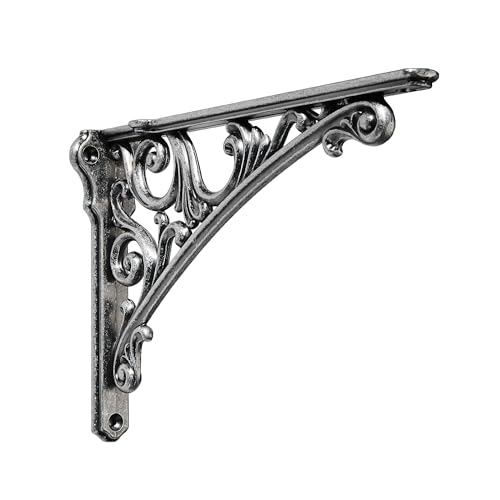 Khtumeware Shelf Bracket 10 Inch, Decorative Brackets for Shelving, Heavy Duty Vintage Ornate Shelf Bracket, Hardware Included, 4 Pack,Rustic Antique Pewter Finish, 9.84x7x1.73 inch