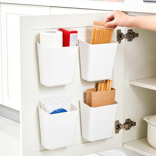 Gangyumaoyi 4 Piezas Organizador Armario Cocina, Cajas Organizadoras de Plastico Autoadhesivas, Organizador Cocinas, Cajas para Puertas de armarios, Caja Almacenaje Baño