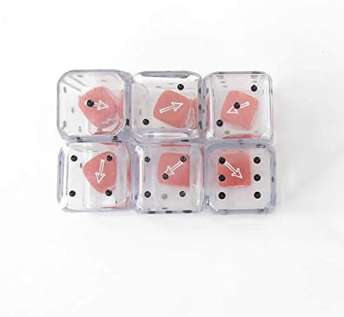 Clear Double Dice with Red Arrow Dice Inside Clear D6 Aprox 25mm (1in) Pack of 6 Wondertrail
