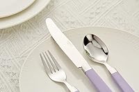 Annova 20-teiliges Edelstahl-Besteck-Set – farbige Griffe – 4 x Menuegabeln, 4 x Salatgabeln, 4 x Menümesser, 4 x Esslöffel, 4 x Teelöffel – Service für 4 (Hellviolett, 20 Stück) – Ansicht 7